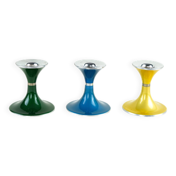 Candlestick set by Bjørn Engø, lacquered metal Space Age design, Norway