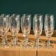 10 vintage champagne flutes in faceted glass