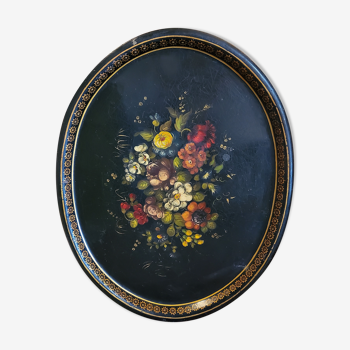 Old large tray with floral decoration