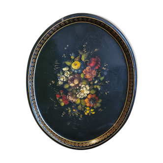 Old large tray with floral decoration