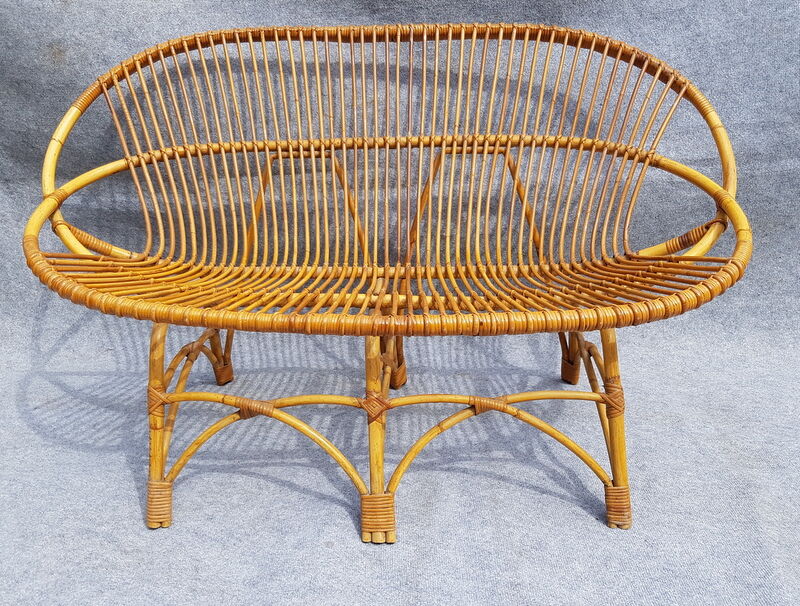Vintage rattan sofa bench