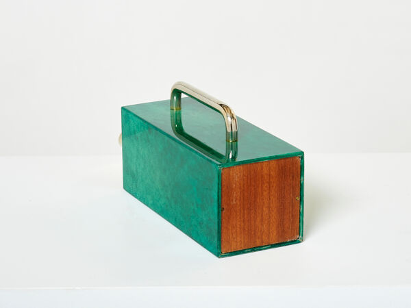 Pichet thermos en parchemin vert et laiton par Aldo Tura 1960