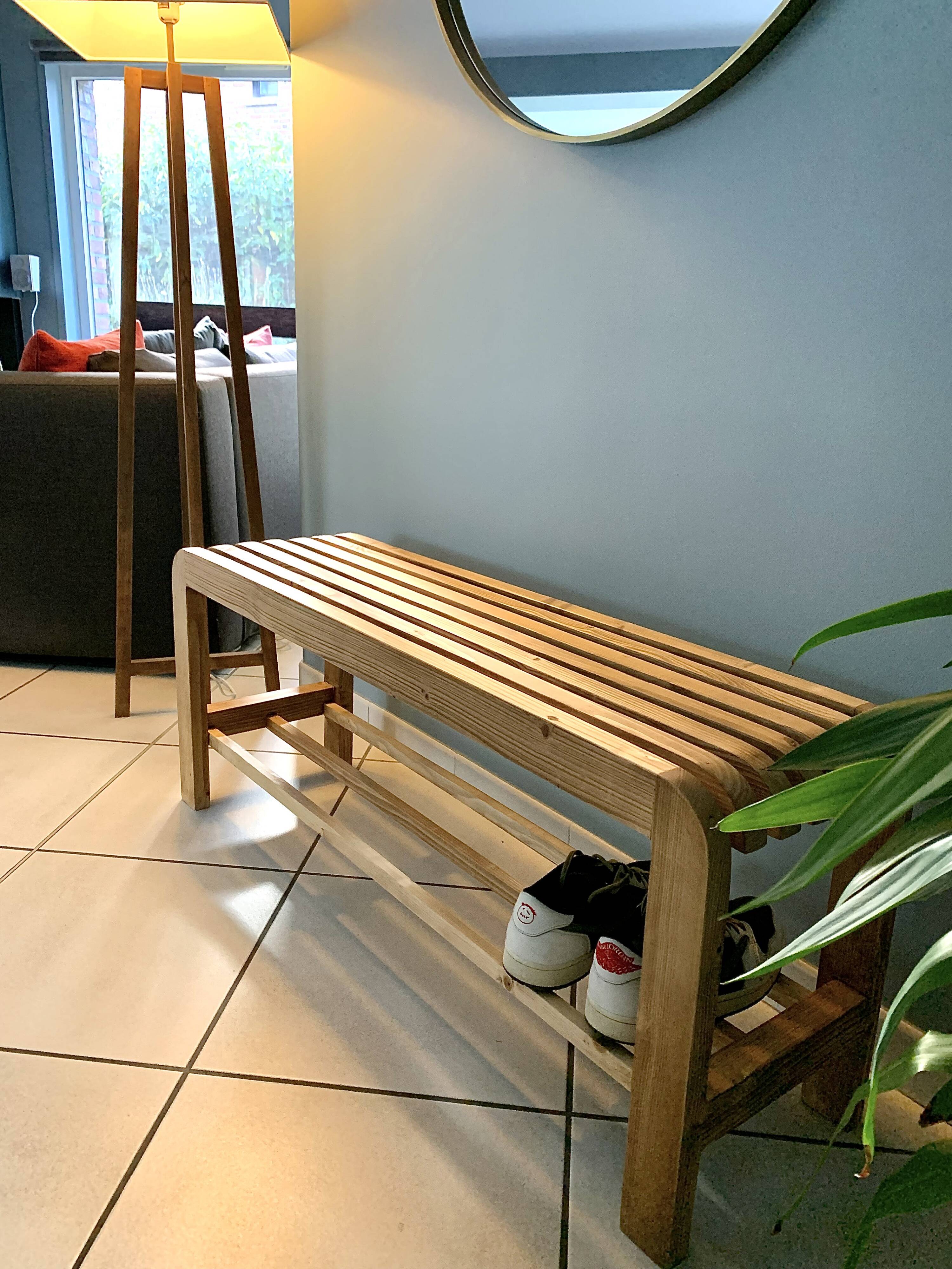 Recycled Solid Wood Shoe Bench with Storage – Ideal for Entryway or Hallway