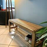 Banc à chaussures en bois massif recyclé avec rangement – Idéal pour entrée ou vestibule