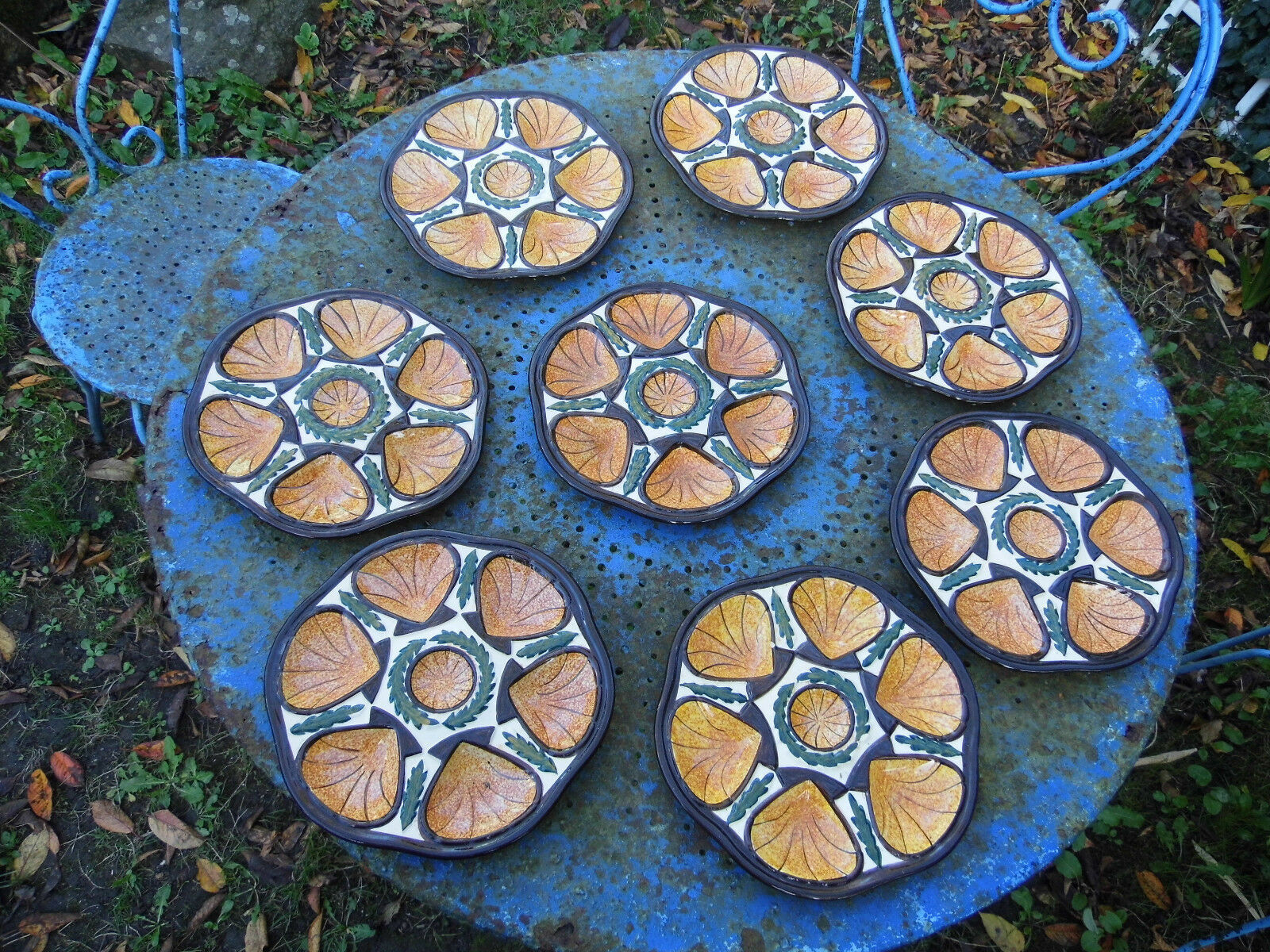 Shell oyster service 8 plates,faience St Jean de Bretagne vintage
