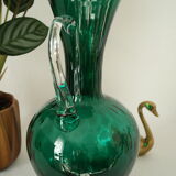 Vintage green blown glass jug vase