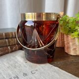 Vintage ice bucket in amber chiseled glass
