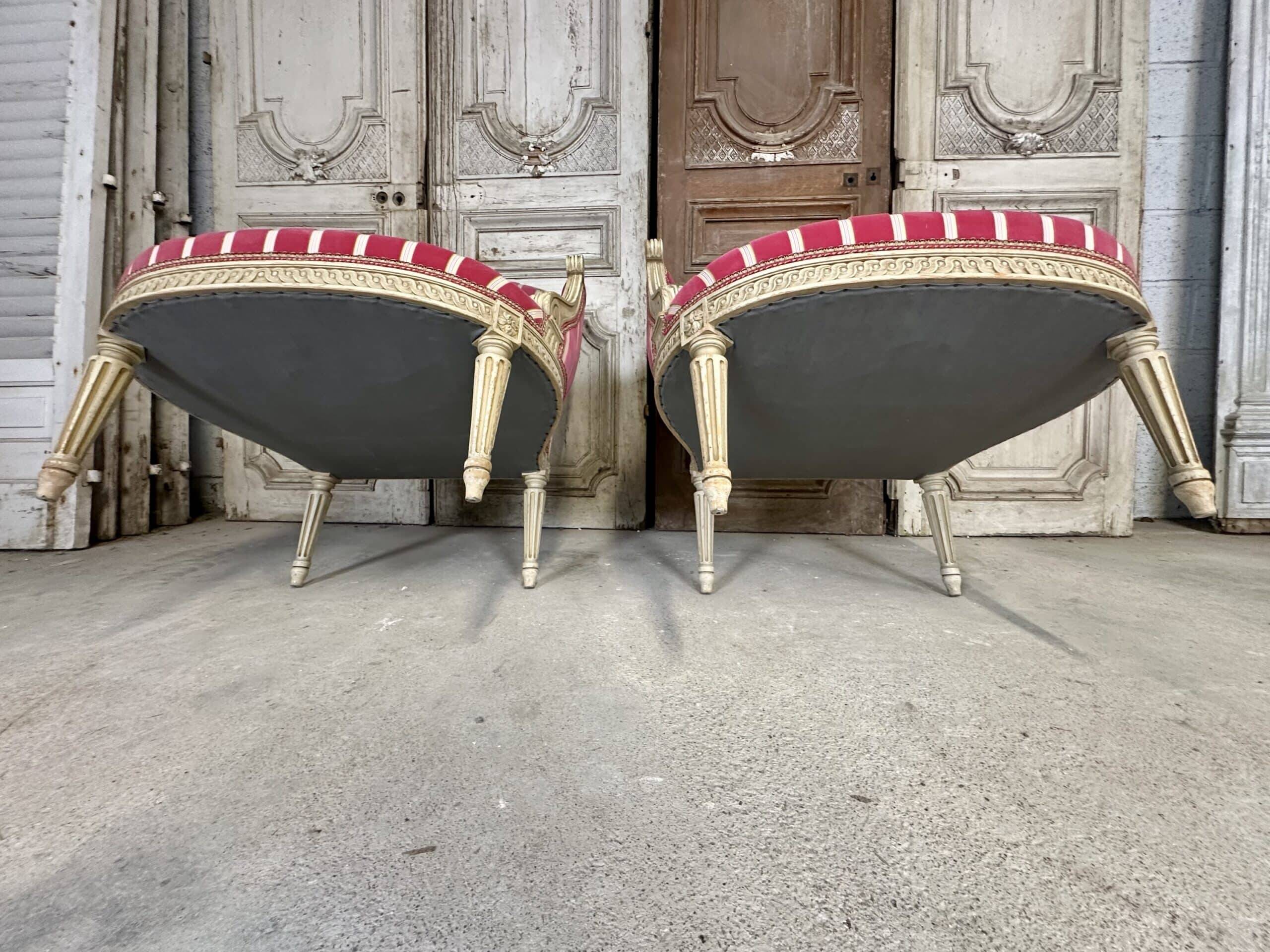 Pair of Louis XVI style bergère armchairs