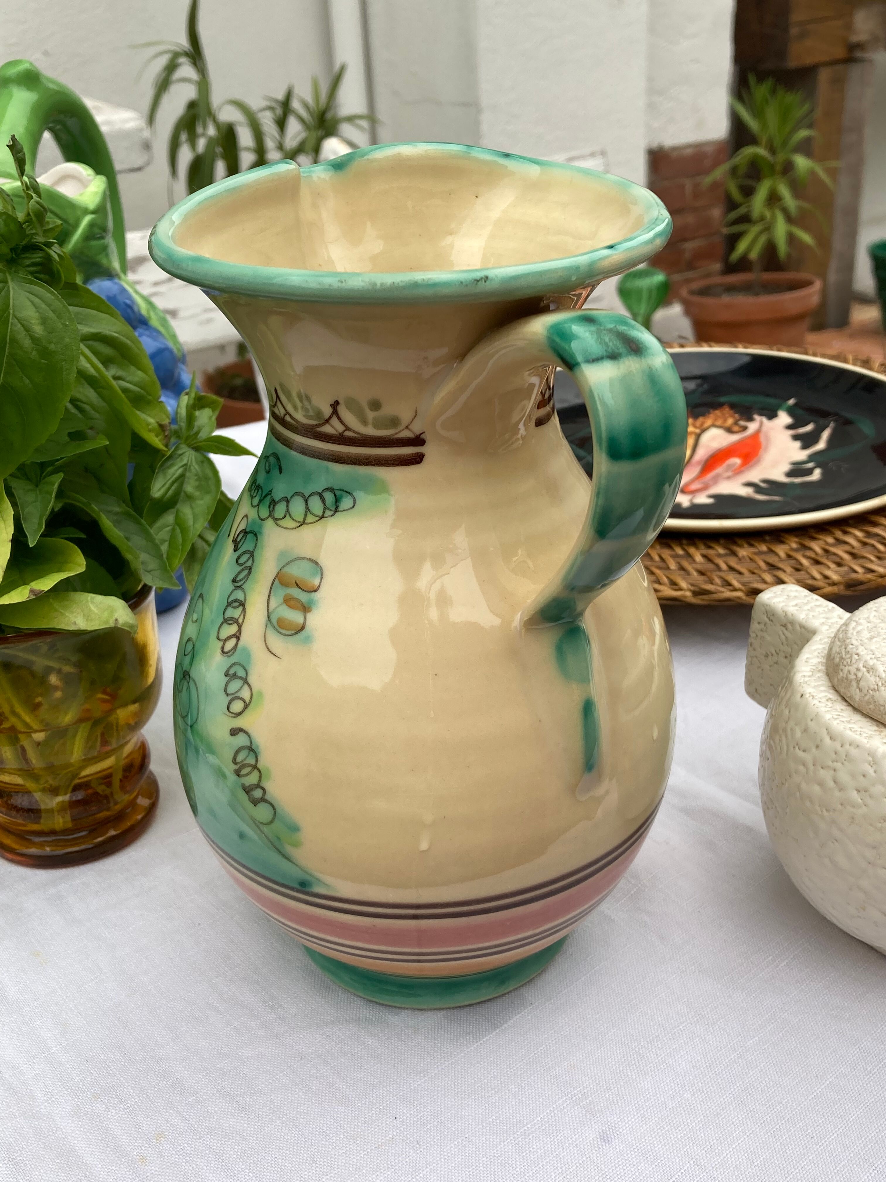 Spanish glazed ceramic bird pitcher Puente del Arzobispo Toledo España