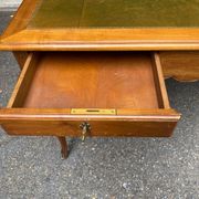 Louis XV style flat desk in solid cherry wood with pull-out extensions and leather top 19