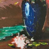 Tableau bouquet vase bleu
