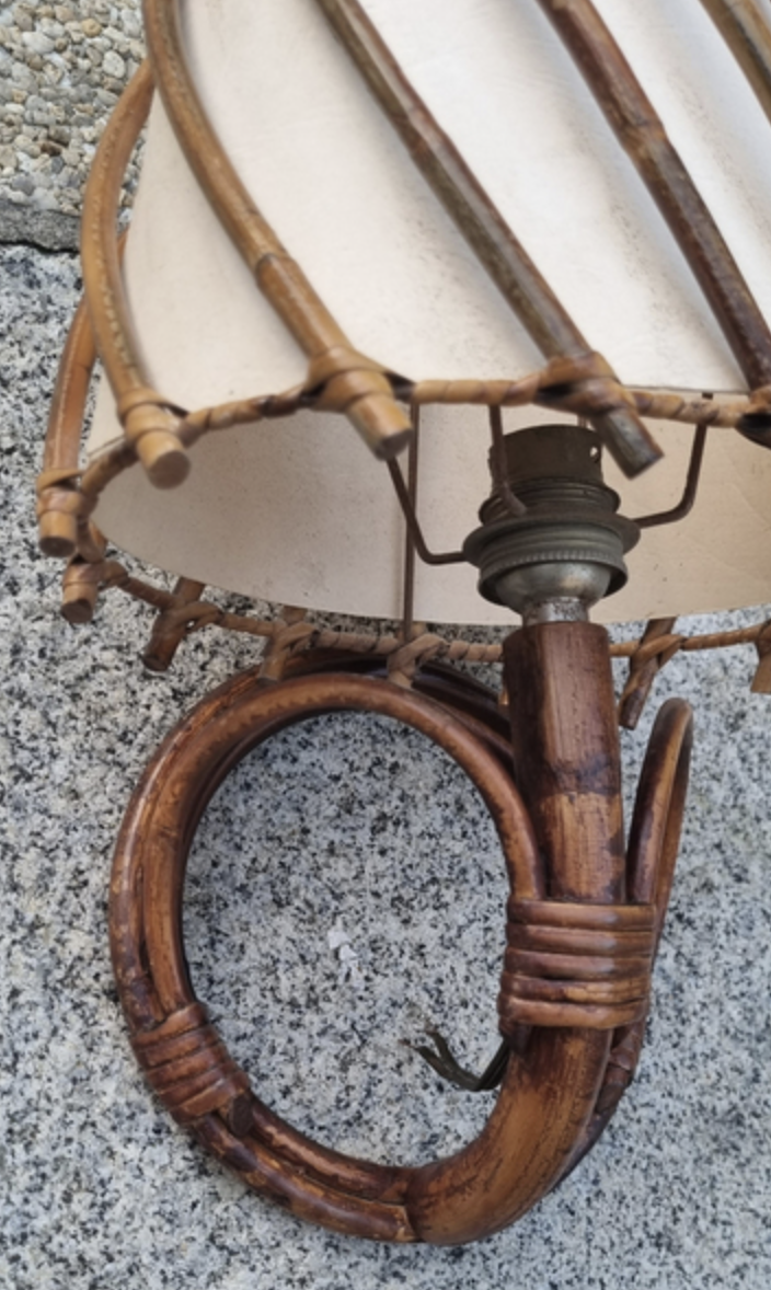 Pair of rattan bamboo sconces,  vintage, 60s