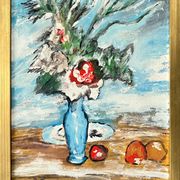 " The bouquet and the fruits " Oil on canvas cardboard