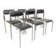 Set of 6 vintage Italian stackable chairs in chrome metal and skai.