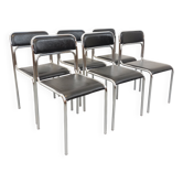 Set of 6 vintage Italian stackable chairs in chrome metal and skai.