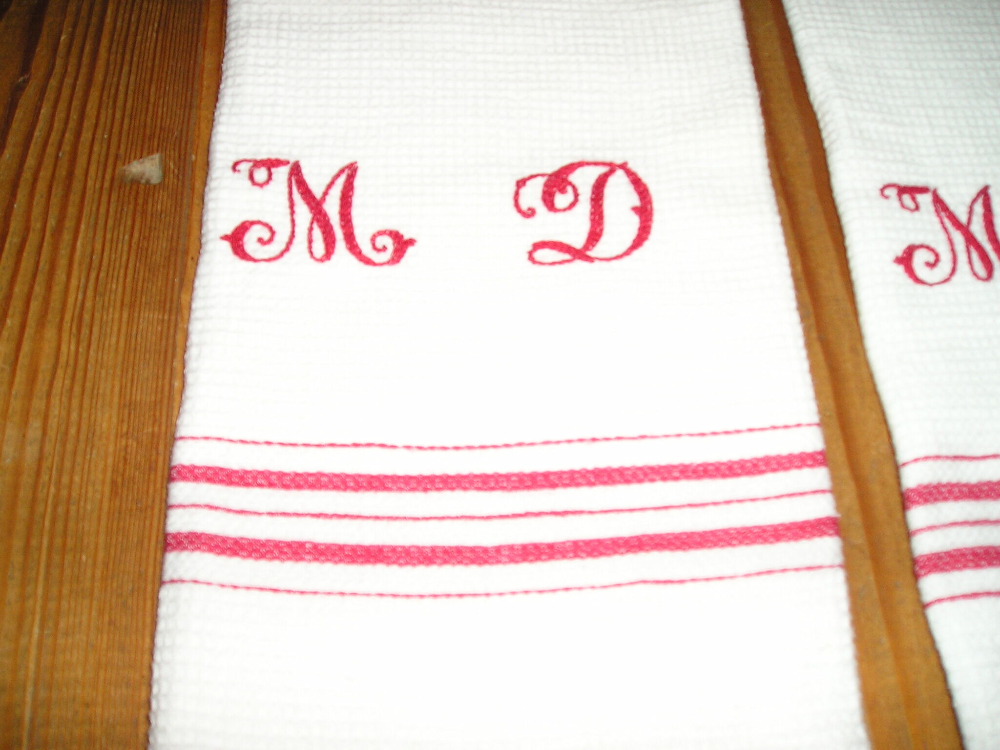 Set de 4 serviettes à nid d'abeille, monogramme point de croix MD
