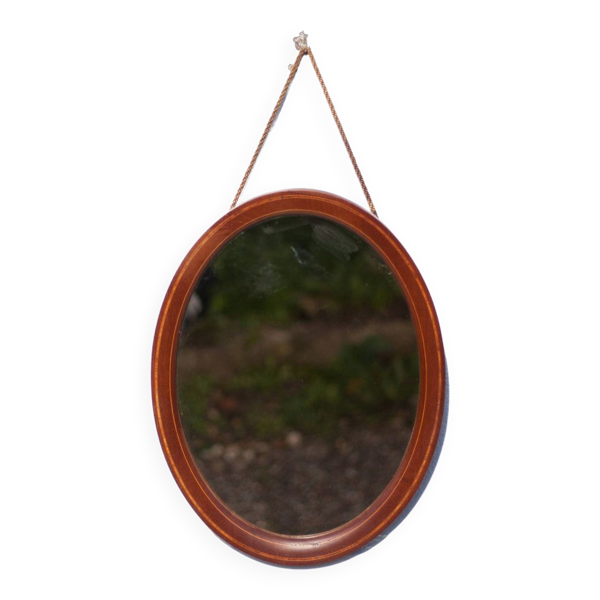 Miroir oval vintage, miroir à suspendre, miroir bois marqueté , miroir mural, décoration murale