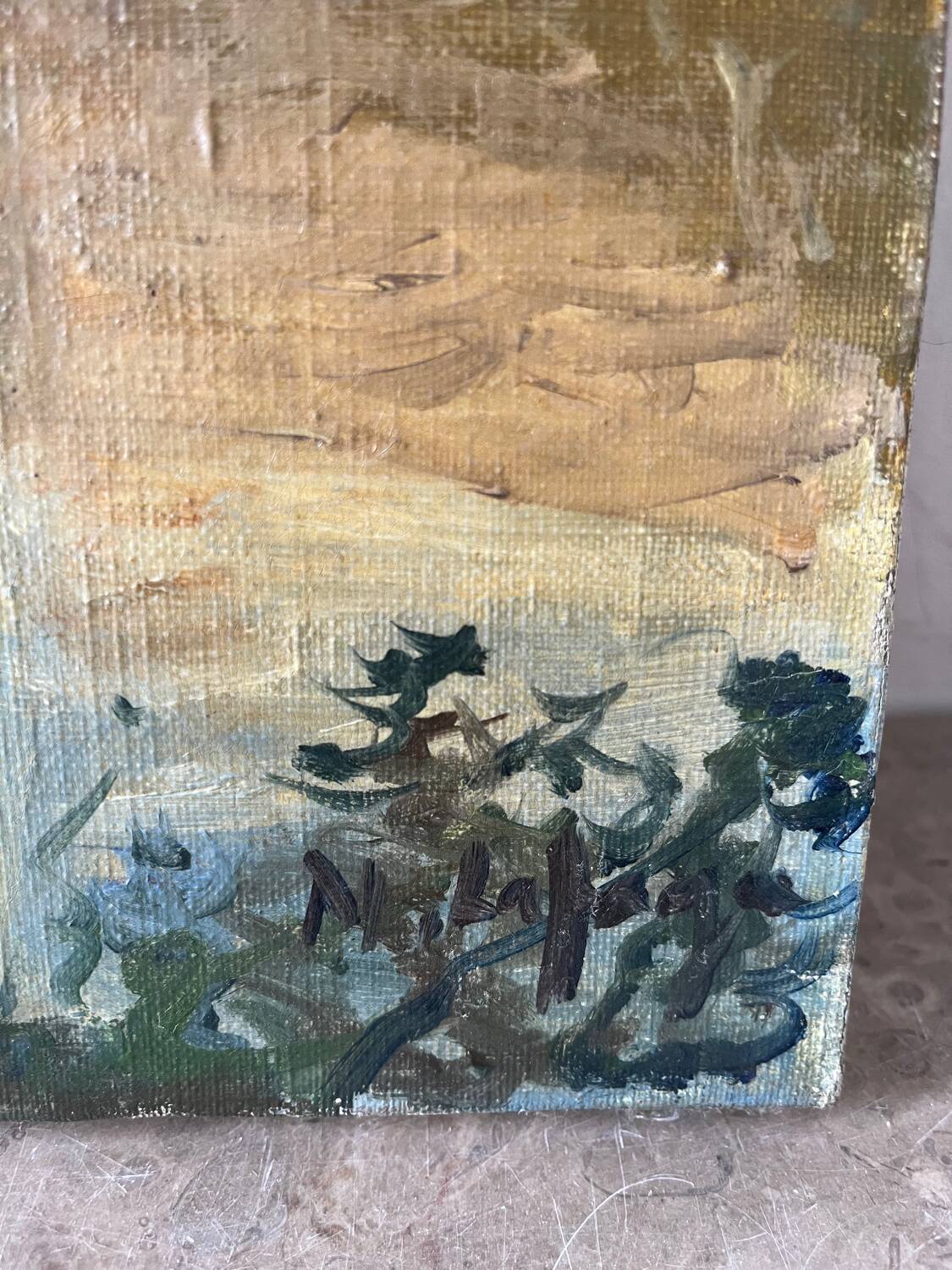 Oil on canvas "By the River", signed