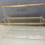 80s Plexiglas and brass magazine rack