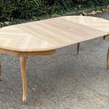 Louis XV style oval extendable round table renovated in raw wood