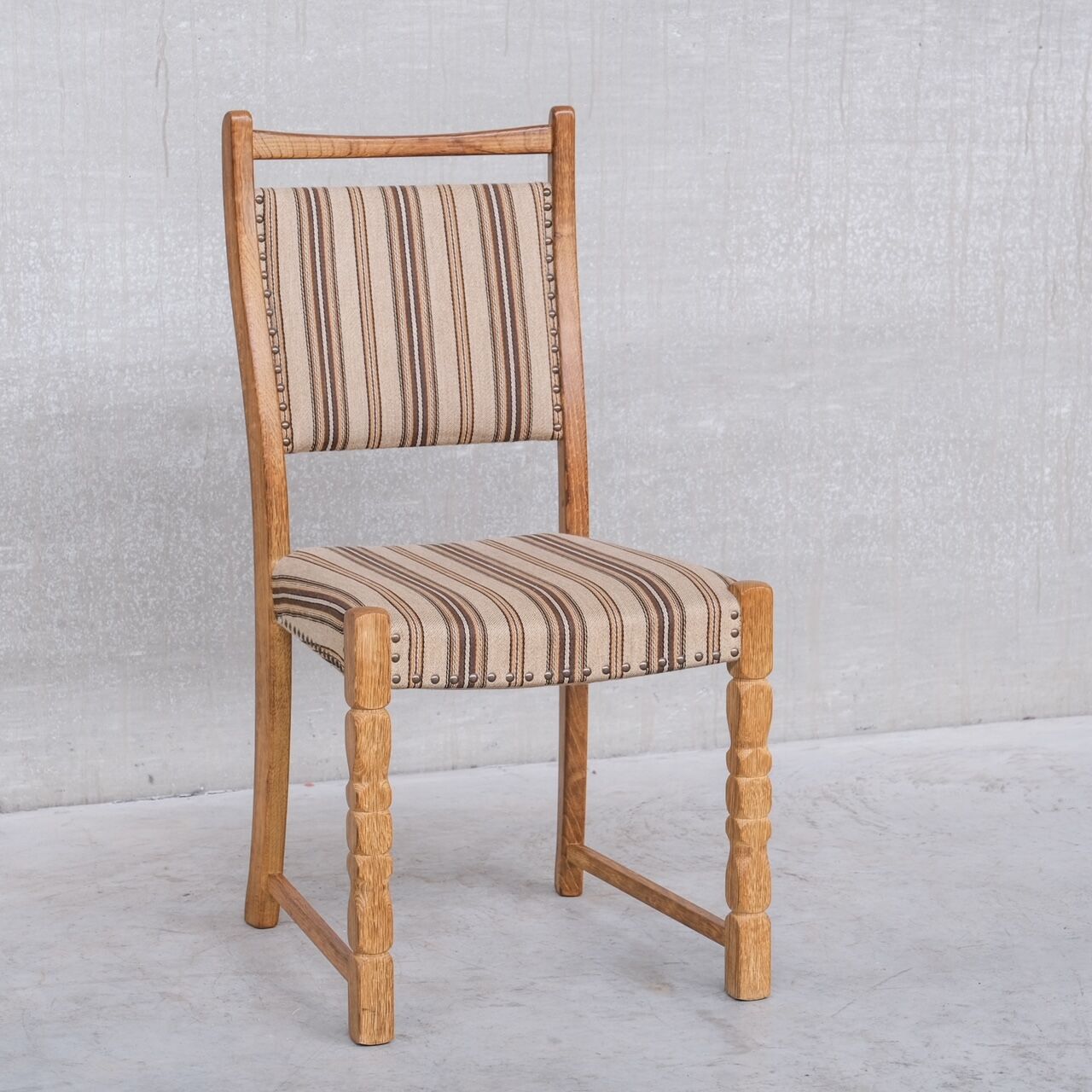 Set of six mid-century oak upholstered danish dining chairs