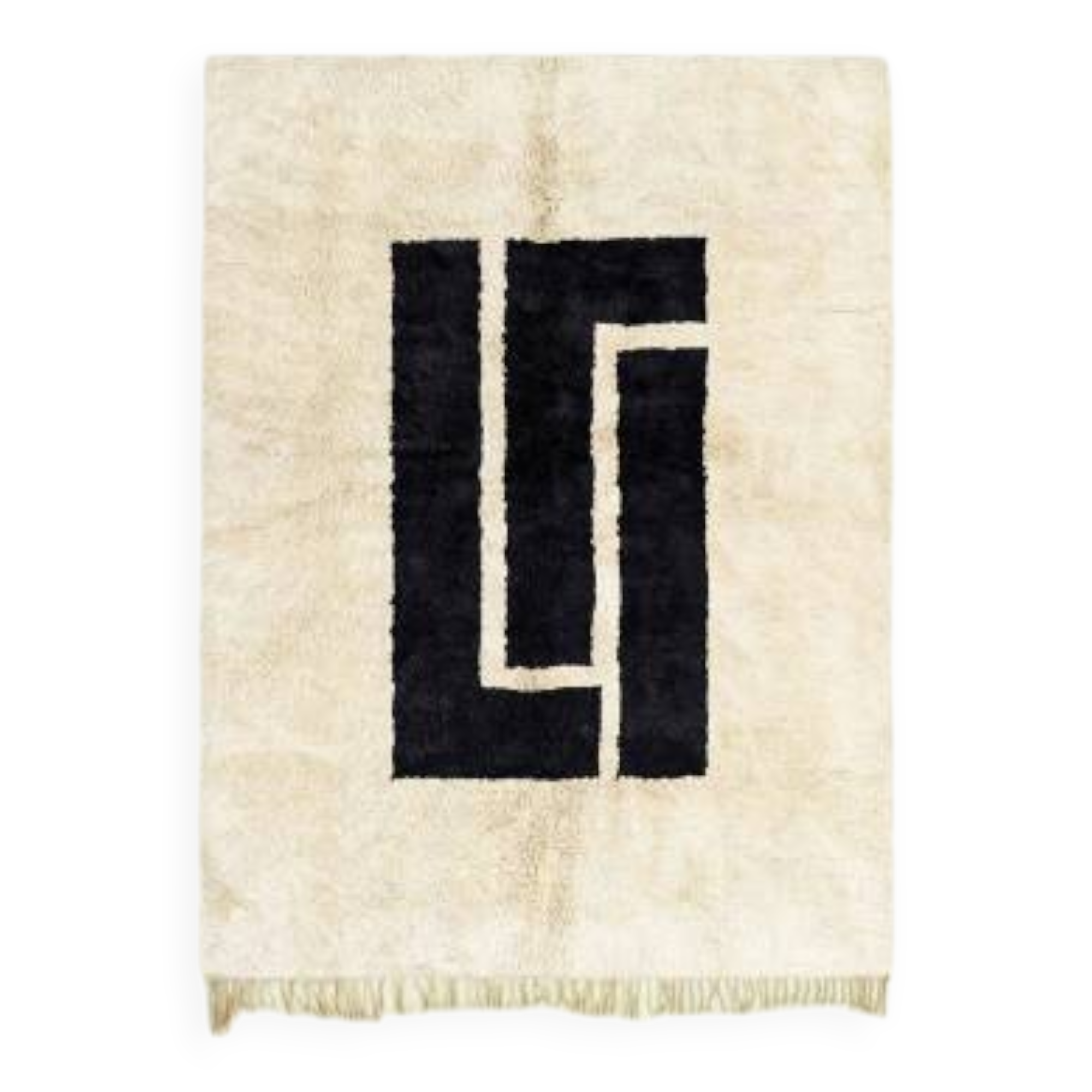 Tapis blanc-noir fait main traditionnelle 250cmx150cm