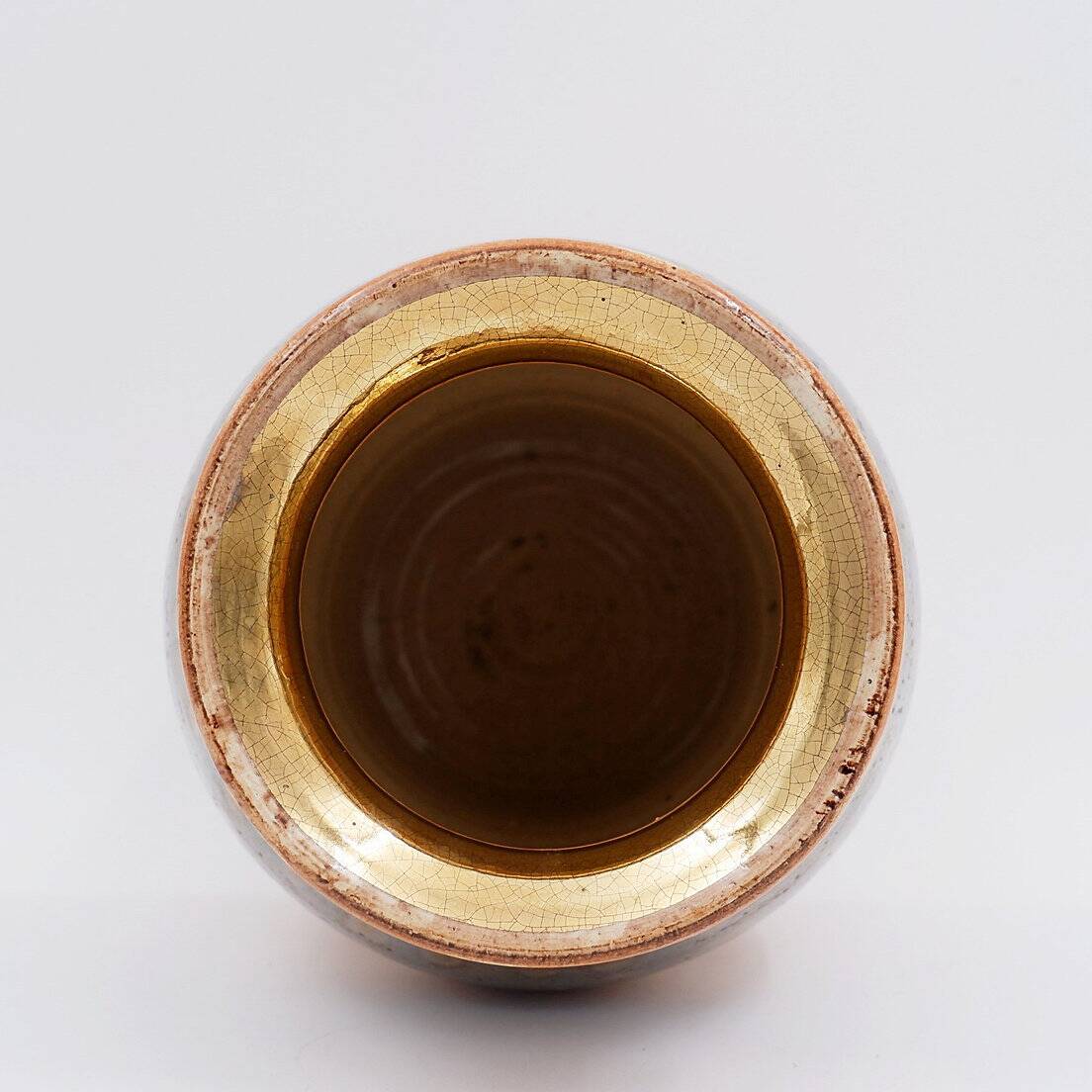 Shiny Ceramic Vase Gold Glaze Colors by Georges Pelletier Vallauris - 1960s