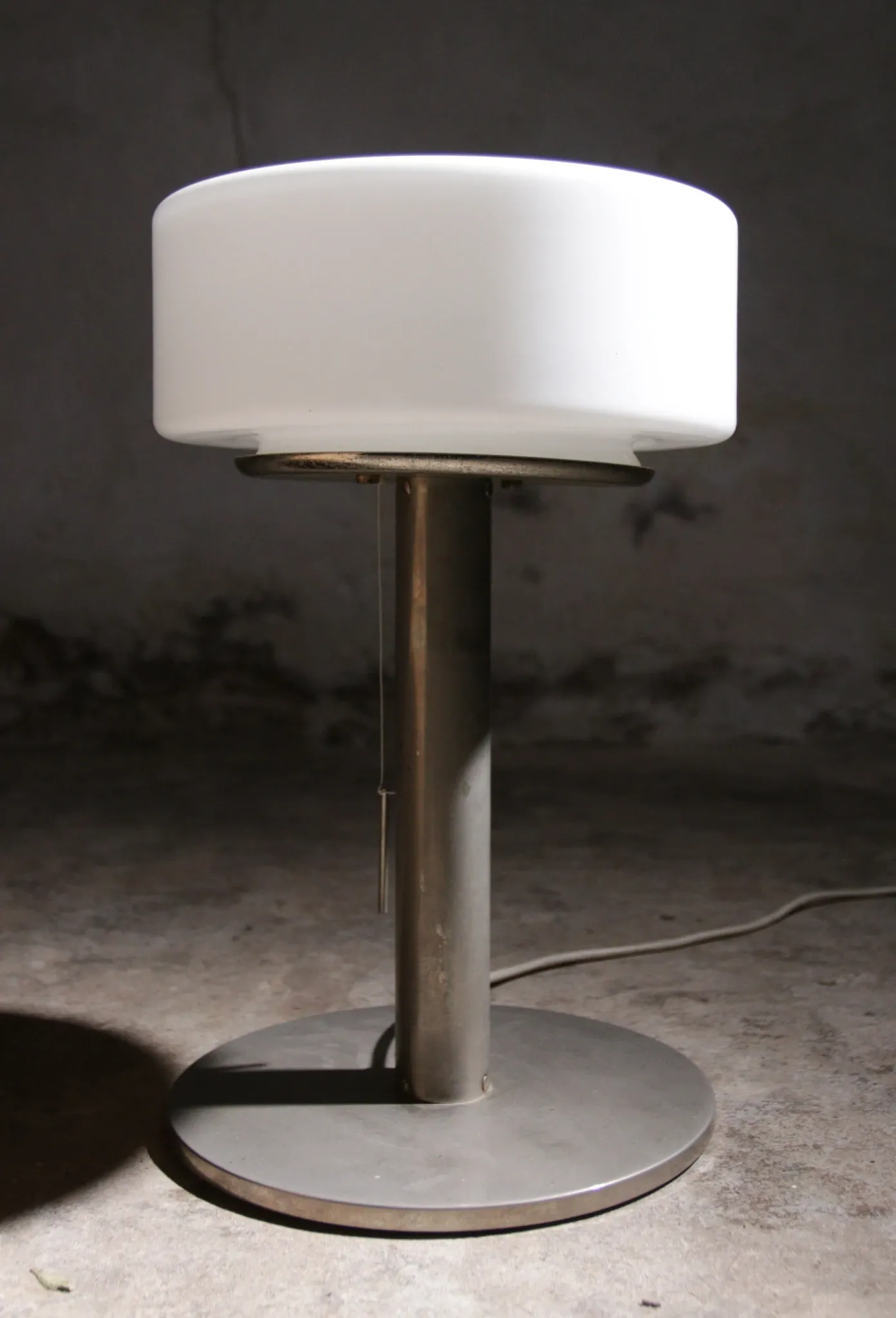 Temde table lamp with opaline glass shade and stainless steel base – 1970s
