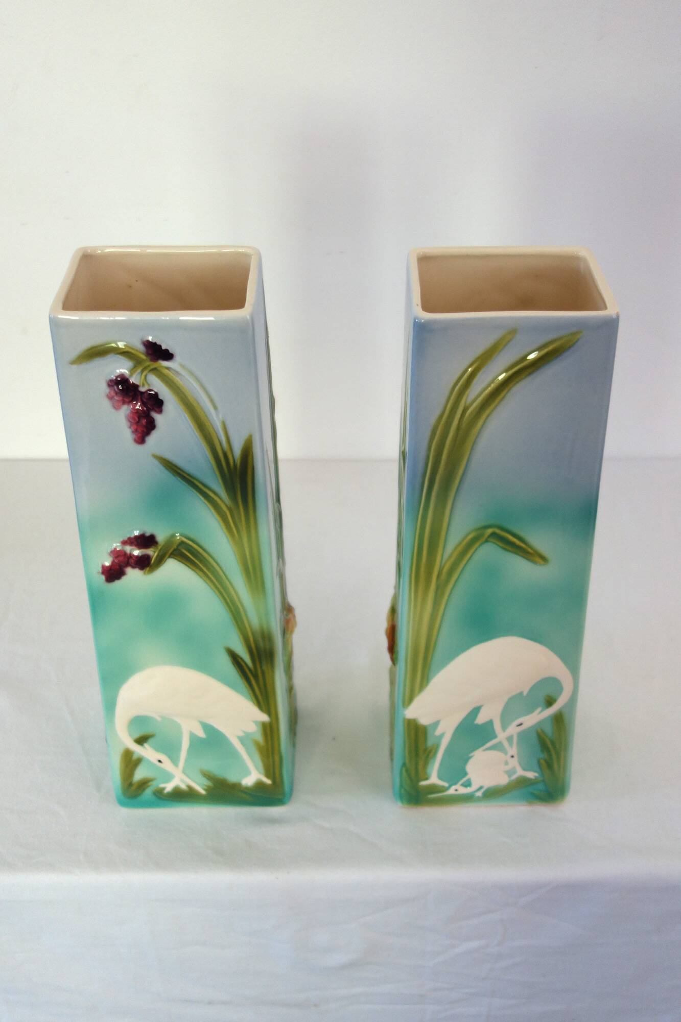Pair of Saint Clement barbotine vases H 39cm circa 1900