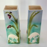 Pair of Saint Clement barbotine vases H 39cm circa 1900