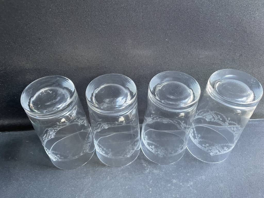 4 Engraved crystal fruit juice glasses