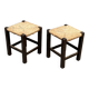 Pair of vintage straw-seat stools