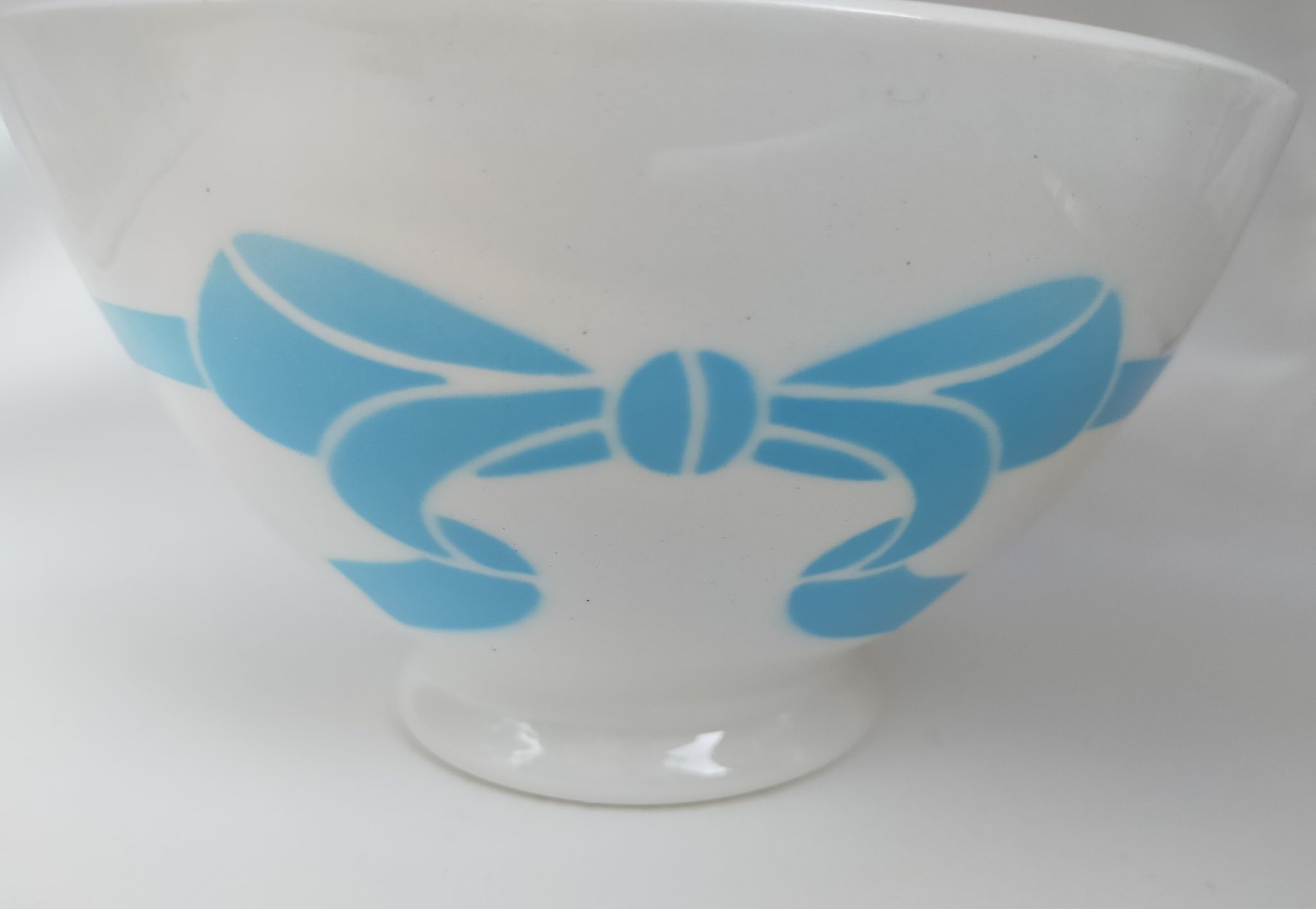 Old ceramic bowl earthenware white French blue ribbon of the 50s vintage