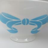 Bol ancien  céramique faïence blanc ruban bleu français des années 50 vintage