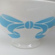 Old ceramic bowl earthenware white French blue ribbon of the 50s vintage