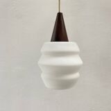 Teak and opaline pendant light from the 60s by Louis Kalff for Philips