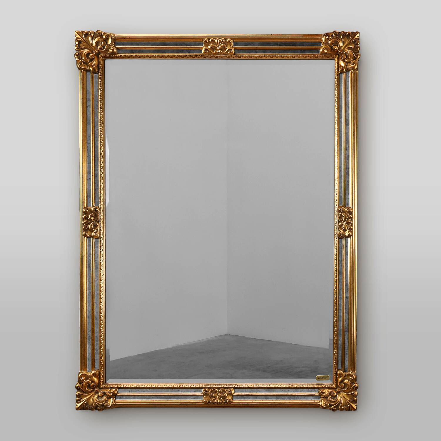 Mid-century rectangular gilt Mirror by Deknudt, Belgium 1980s