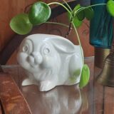 Mini white rabbit vase cache pot with orange edges in enamelled ceramic
