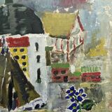 Mid-Century Modern Swedish Cityscape "City Views" Framed Oil Painting