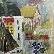 Mid-Century Modern Swedish Cityscape "City Views" Framed Oil Painting