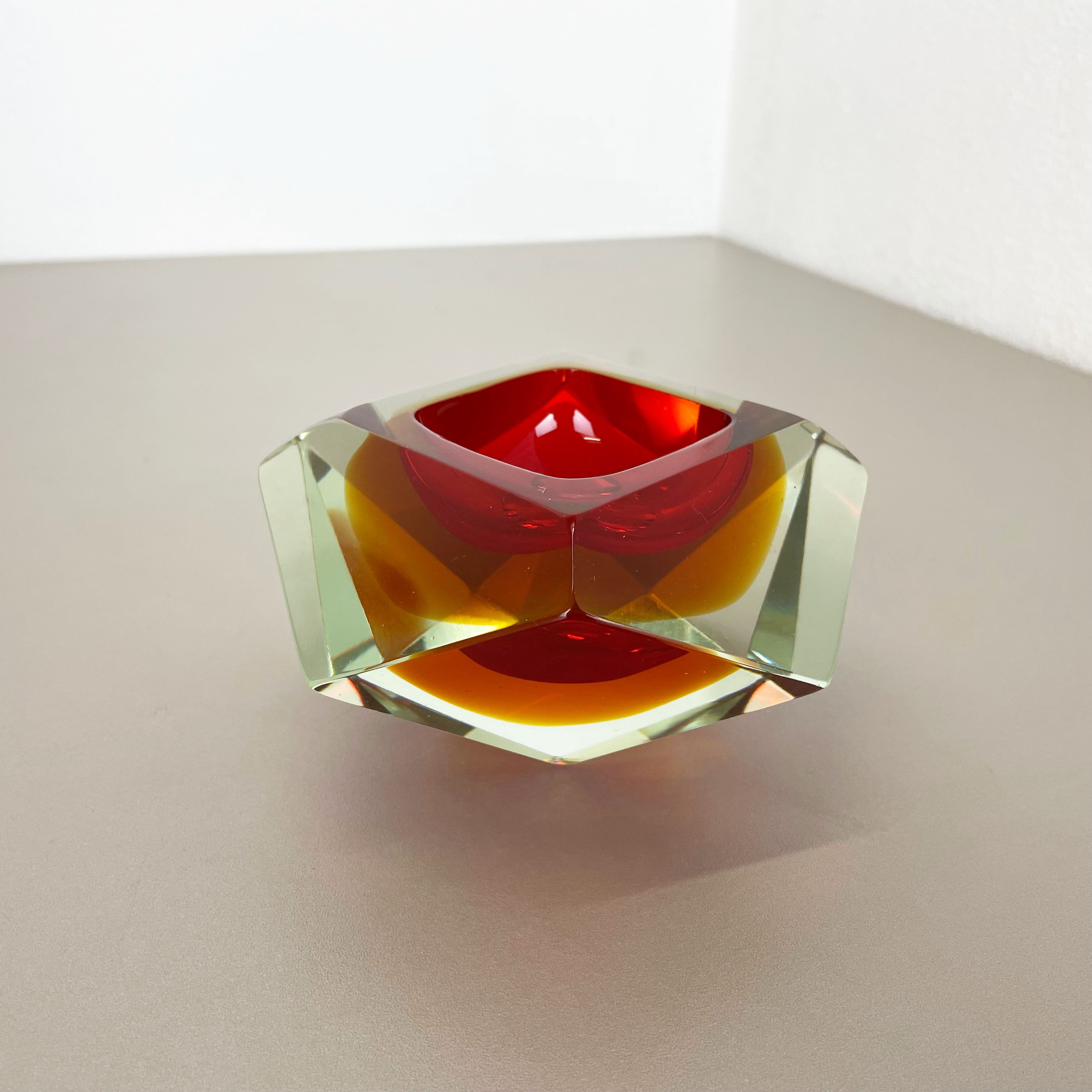 Murano glass sommerso diamond bowl ashtray element by flavio poli, italy, 1970s
