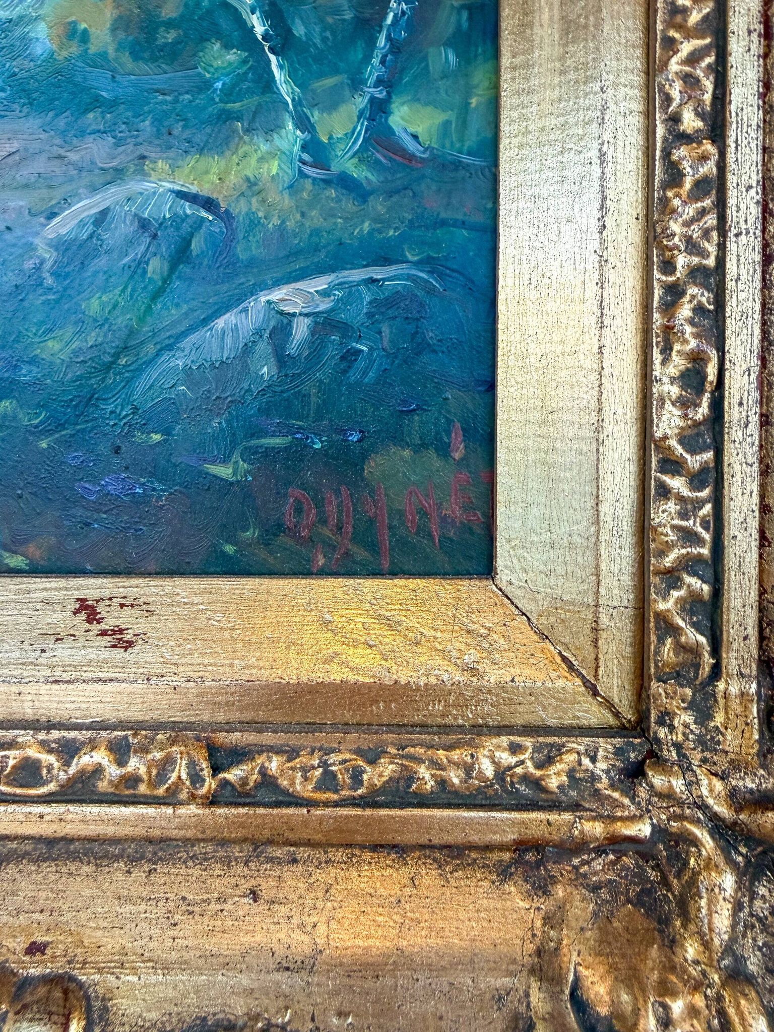 Tableau ancien - Foret avec cadre doré
