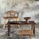 Small brutalist bench with backrest and armrests in Asian blonde teak H67 L6