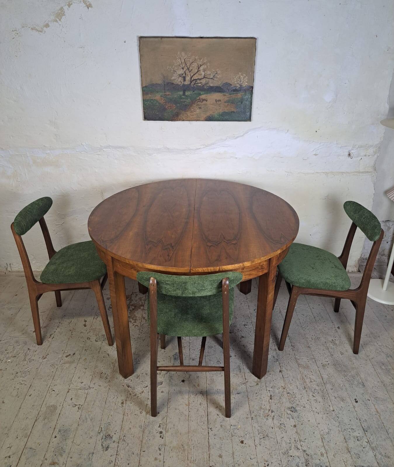 Table ronde extensible Art déco des années 1950, rénovée