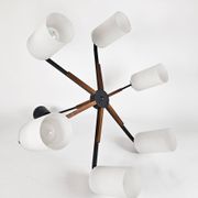 Vintage - Denemarken - 6 armige plafonlamp - teak - metaal - opaal glas - 60's