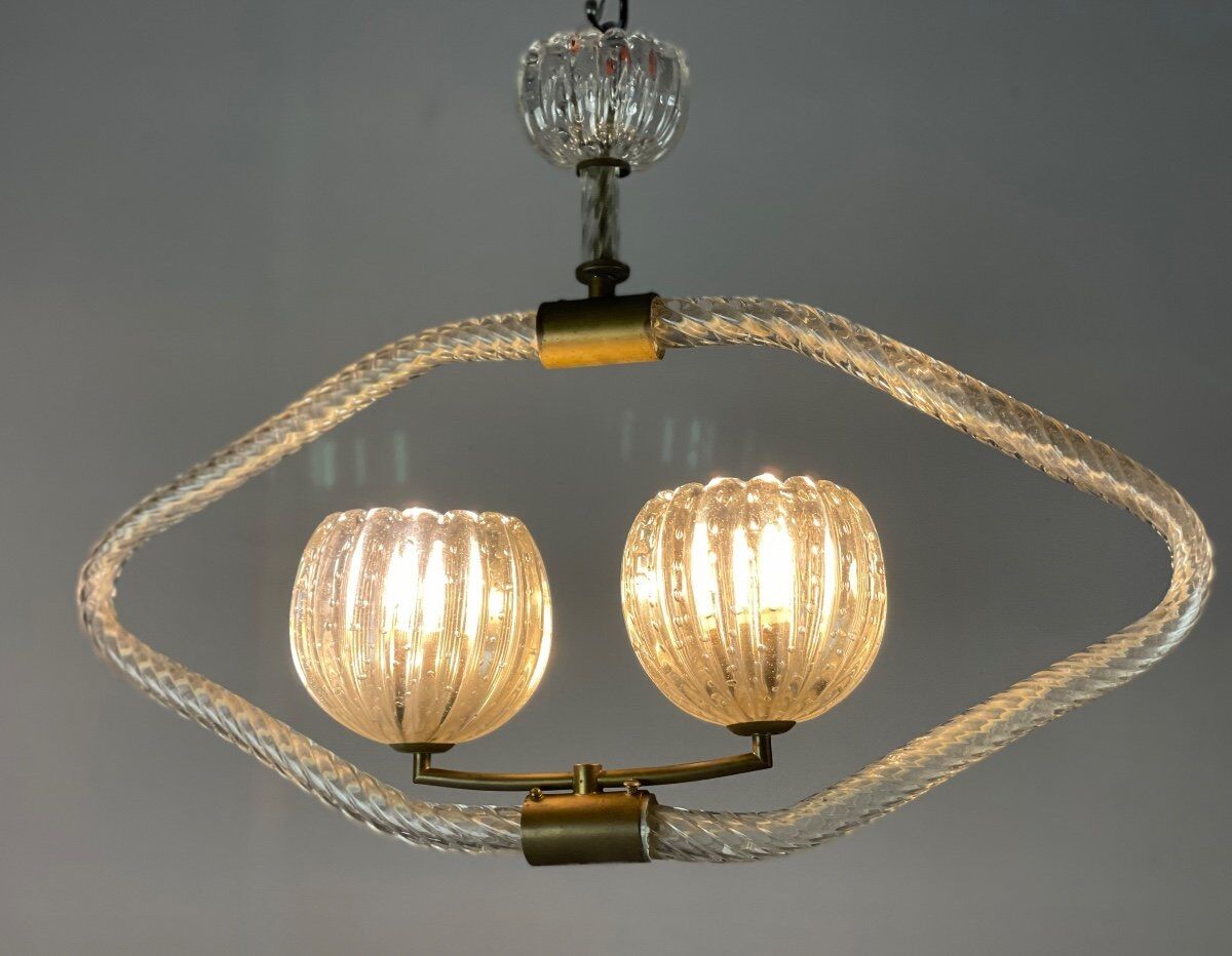 Venetian chandelier in murano glass and brass circa 1950