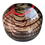 Abstract vase in smoked Murano glass and red reeds