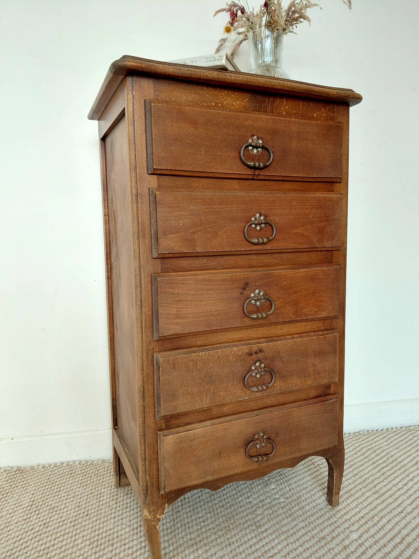 Rustic chic 5-drawer chest of drawers in solid wood