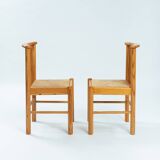 2 vintage chairs in pinewood with braided seat, 1970s
