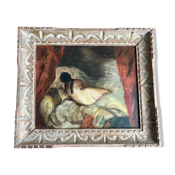 Odalisque with red curtain, oil on wood, circa 1950.